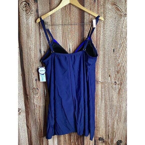 Swimsuits For All Tie Front Navy Blue Swim Dress 16 Bathing Suit One Piece NWT - Picture 3 of 4
